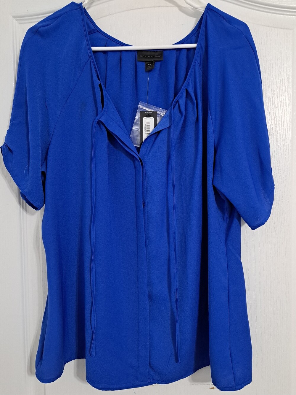 Worthington Cobalt Blue Button Up Tie Front Blouse XL